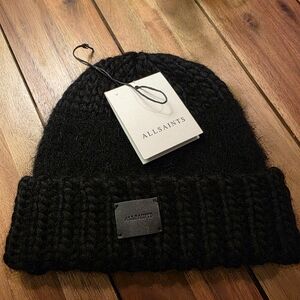 All Saints Black Chunky Knit Hat